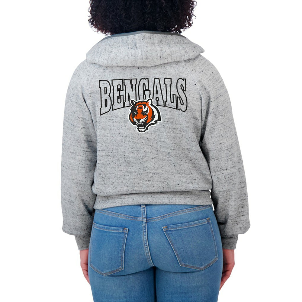 Cincinnati Bengals WEAR by Erin Andrews Women's Speckled Fleece Cropped Full-Zip Hoodie Heather Gray