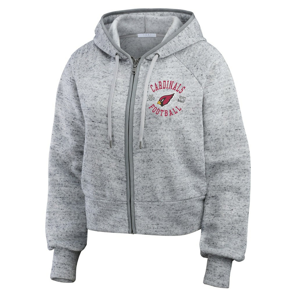 Arizona Cardinals WEAR by Erin Andrews Women's Speckled Fleece Cropped Full-Zip Hoodie Heather Gray