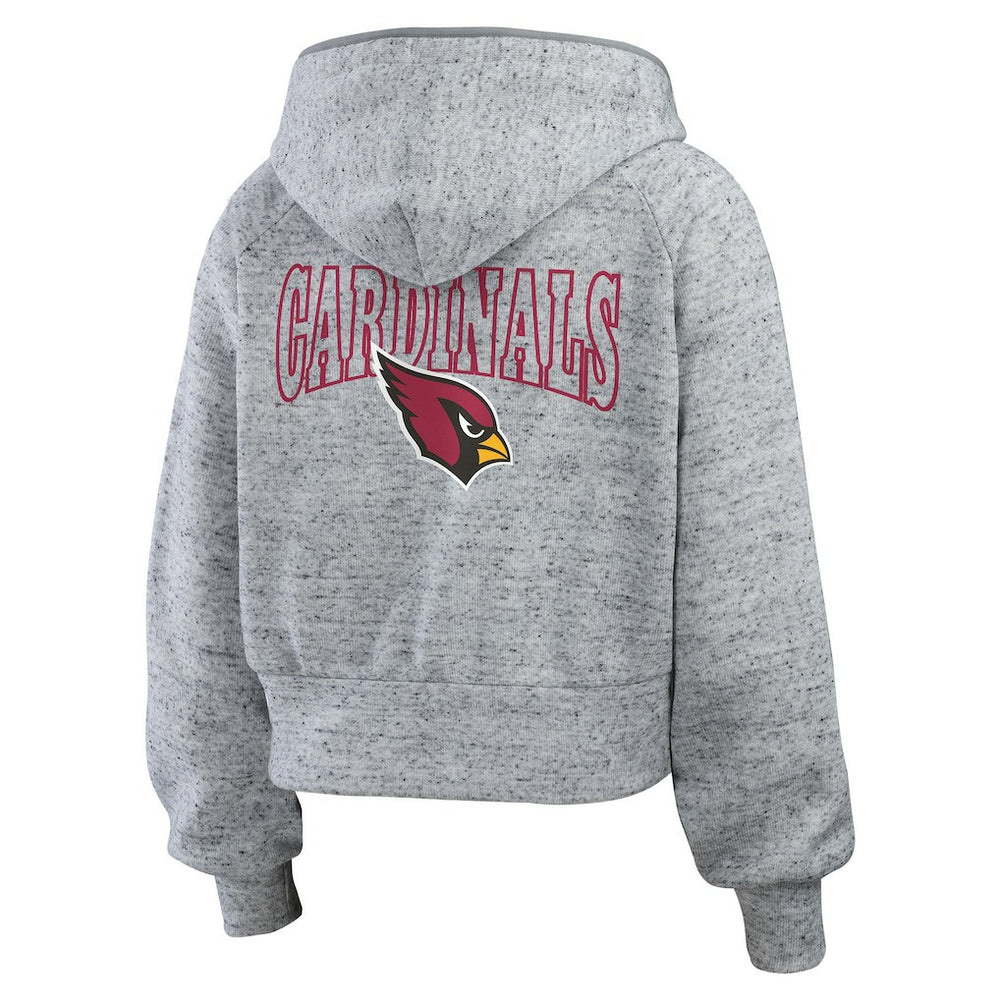 Arizona Cardinals WEAR by Erin Andrews Women's Speckled Fleece Cropped Full-Zip Hoodie Heather Gray