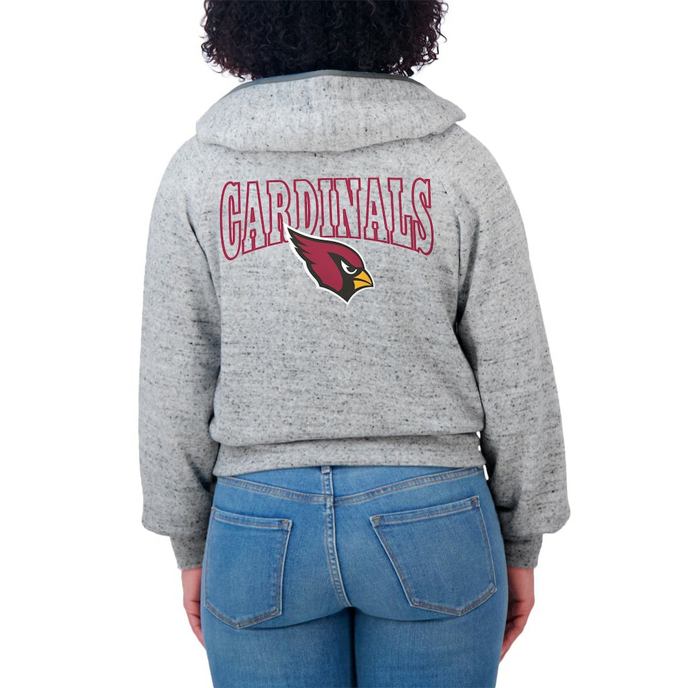 Arizona Cardinals WEAR by Erin Andrews Women's Speckled Fleece Cropped Full-Zip Hoodie Heather Gray