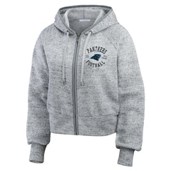 Carolina Panthers WEAR by Erin Andrews Women's Speckled Fleece Cropped Full-Zip Hoodie Heather Gray