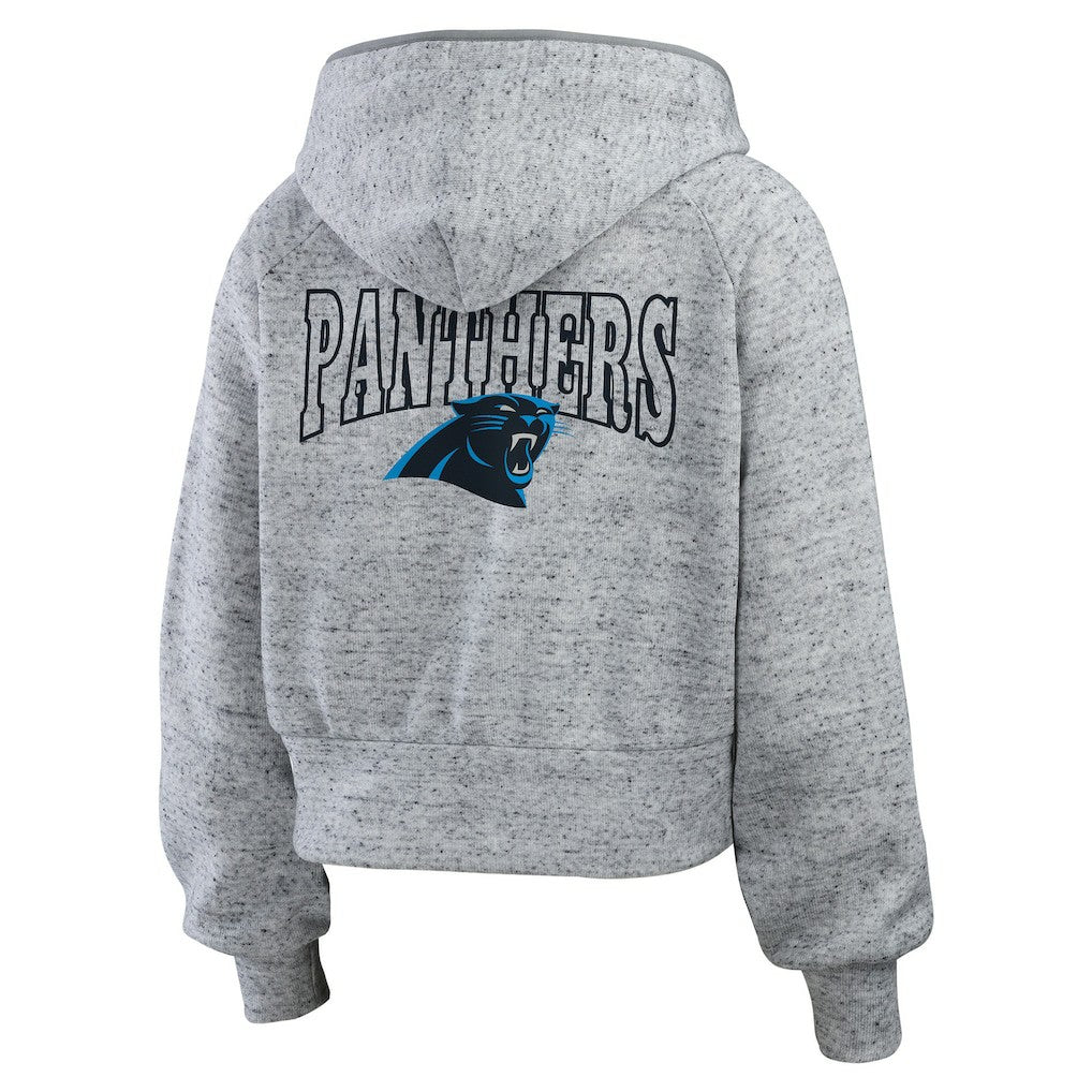 Carolina Panthers WEAR by Erin Andrews Women's Speckled Fleece Cropped Full-Zip Hoodie Heather Gray