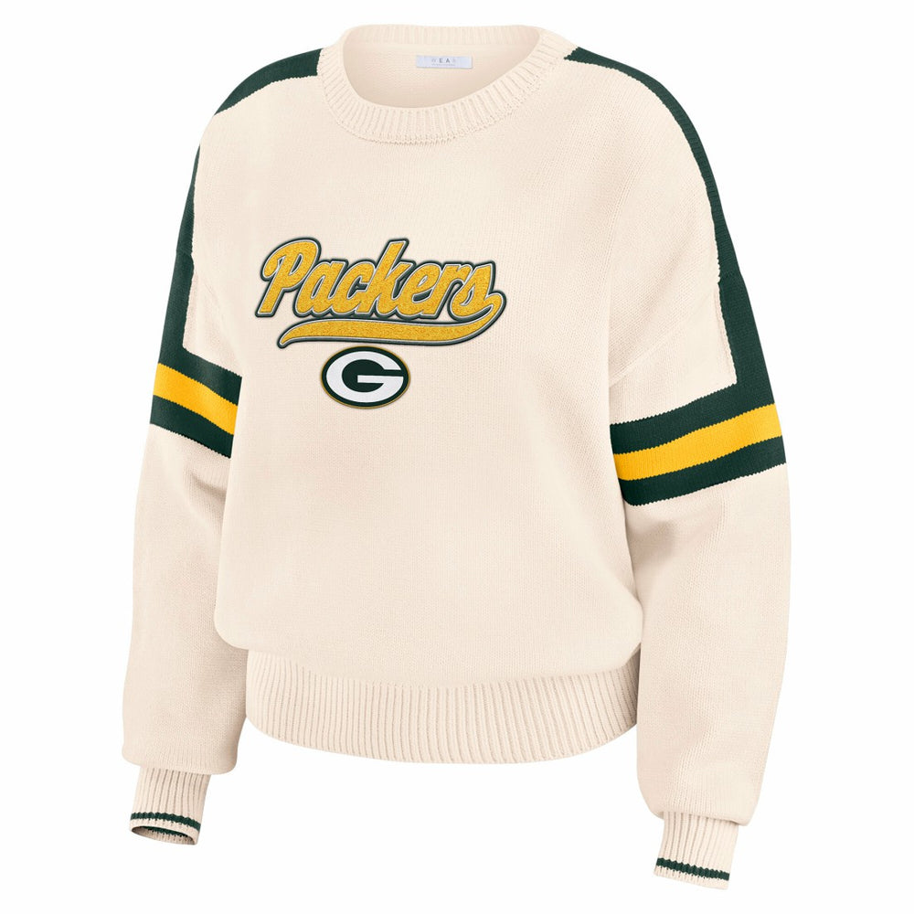 Green Bay Packers WEAR by Erin Andrews Women's Stripe Pullover Sweater Cream