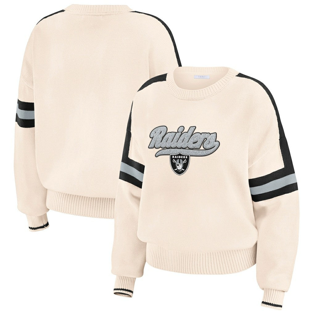 Las Vegas Raiders WEAR by Erin Andrews Women's Stripe Pullover Sweater Cream