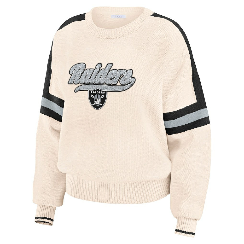 Las Vegas Raiders WEAR by Erin Andrews Women's Stripe Pullover Sweater Cream