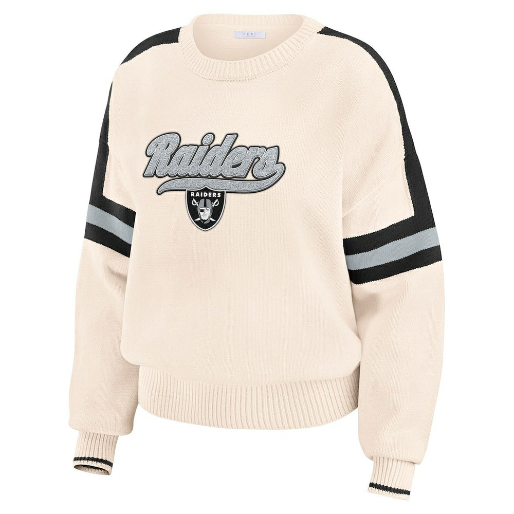 Las Vegas Raiders WEAR by Erin Andrews Women's Stripe Pullover Sweater Cream
