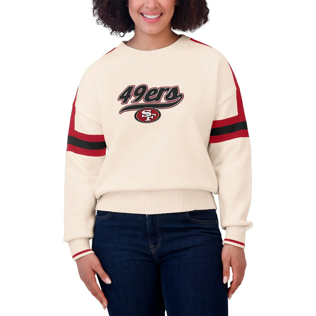 San Francisco 49ers WEAR by Erin Andrews Women's Stripe Pullover Sweater Cream
