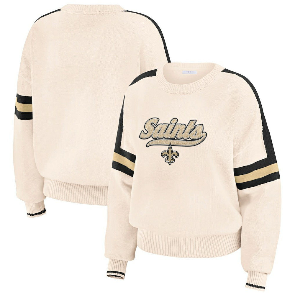 New Orleans Saints WEAR by Erin Andrews Women's Stripe Pullover Sweater Cream