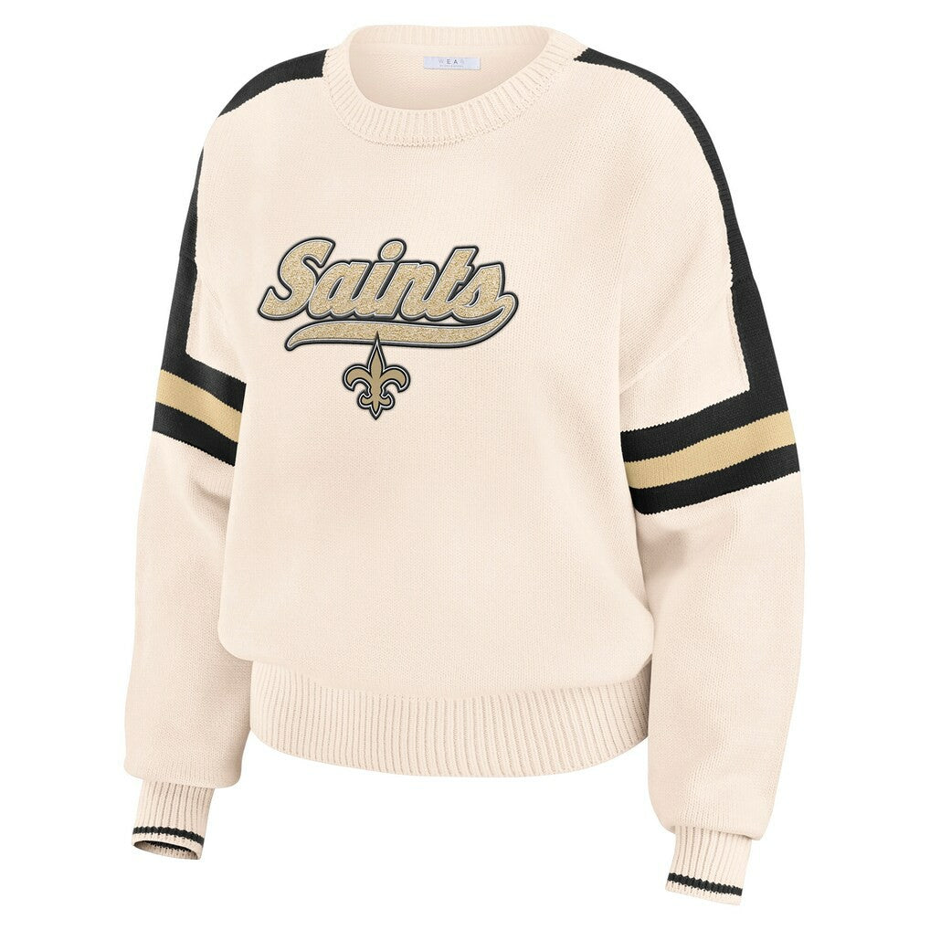 New Orleans Saints WEAR by Erin Andrews Women's Stripe Pullover Sweater Cream