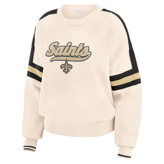 New Orleans Saints WEAR by Erin Andrews Women's Stripe Pullover Sweater Cream