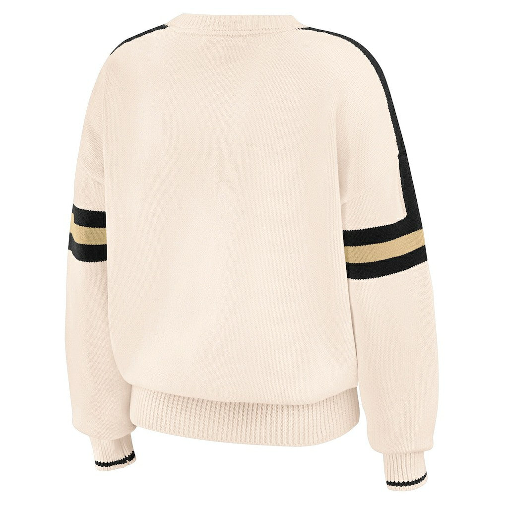 New Orleans Saints WEAR by Erin Andrews Women's Stripe Pullover Sweater Cream
