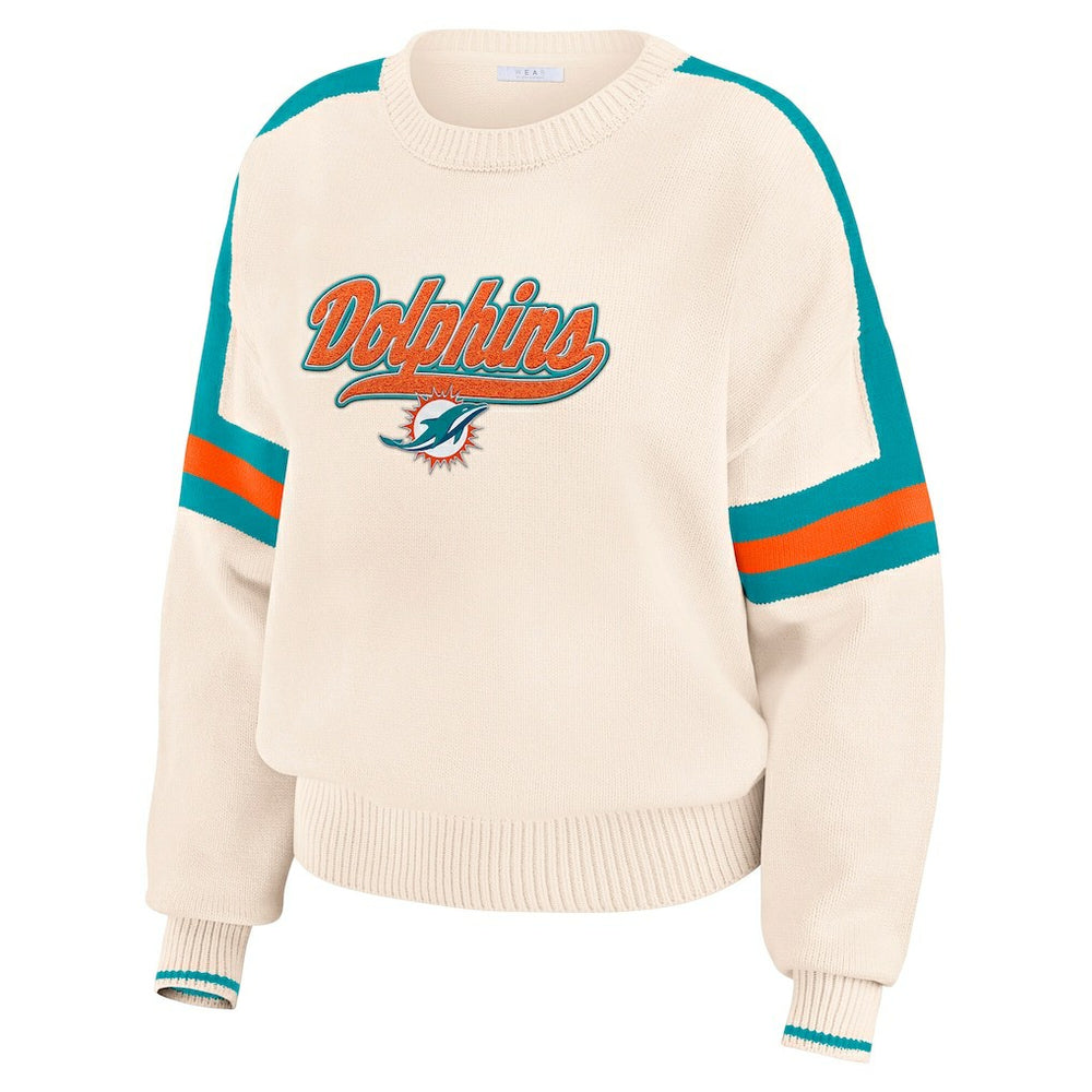 Miami Dolphins WEAR by Erin Andrews Women's Stripe Pullover Sweater Cream