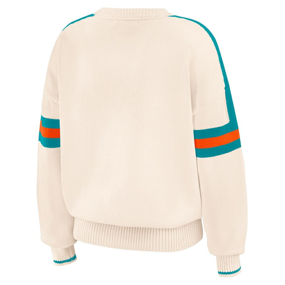 Miami Dolphins WEAR by Erin Andrews Women's Stripe Pullover Sweater Cream