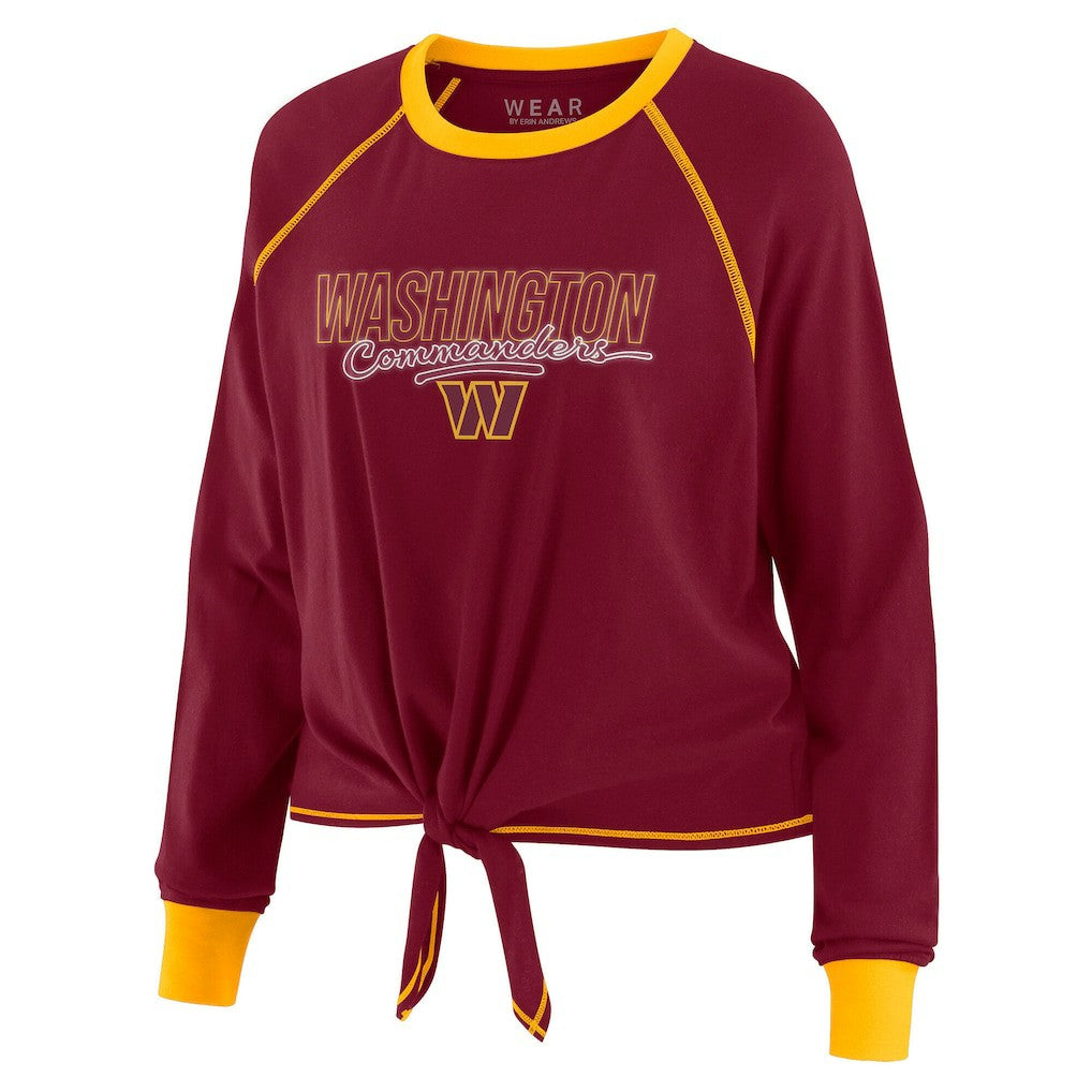 Washington Commanders WEAR by Erin Andrews Women's Tie-Front Long Sleeve T-Shirt Burgundy