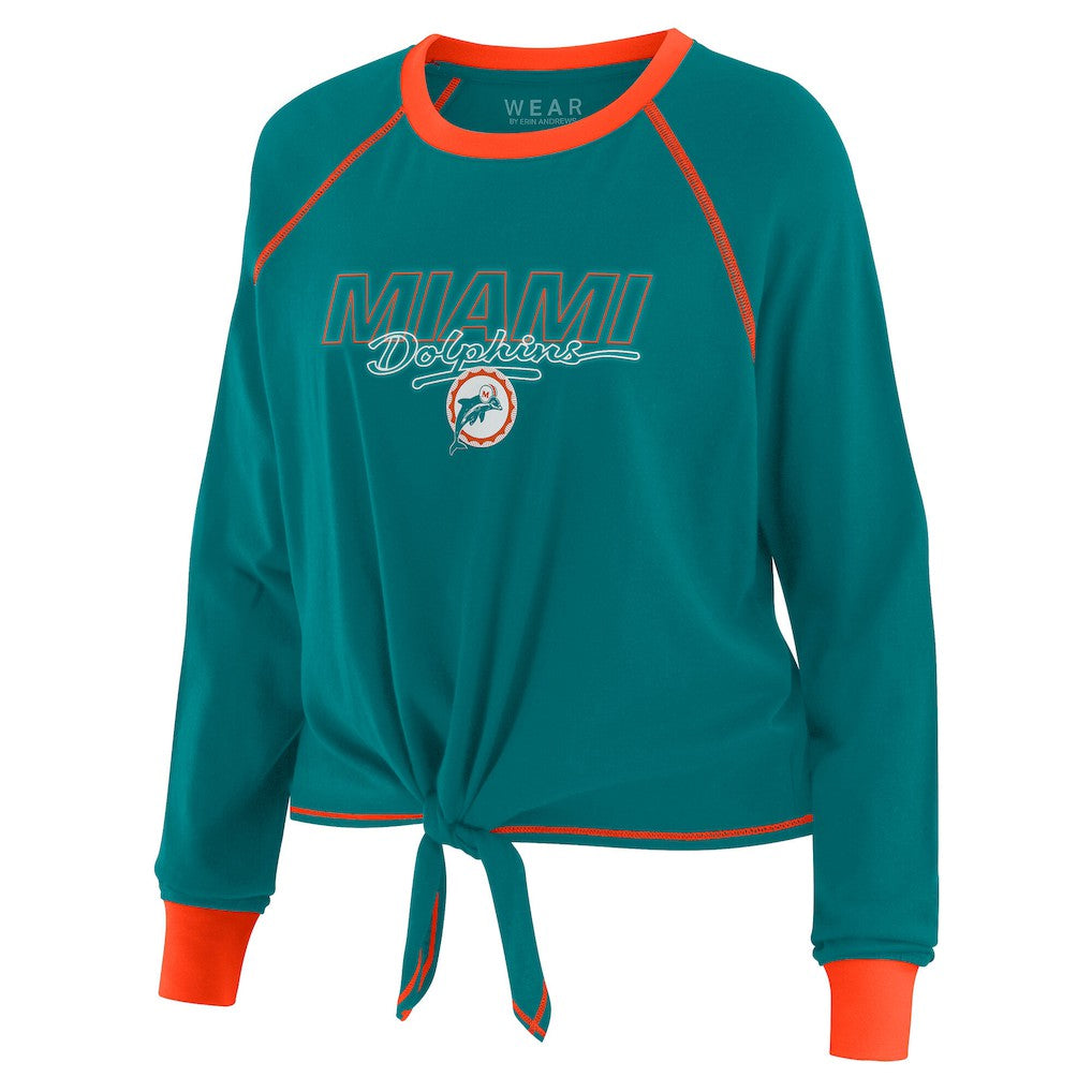 Miami Dolphins WEAR by Erin Andrews Women's Tie-Front Long Sleeve T-Shirt Aqua