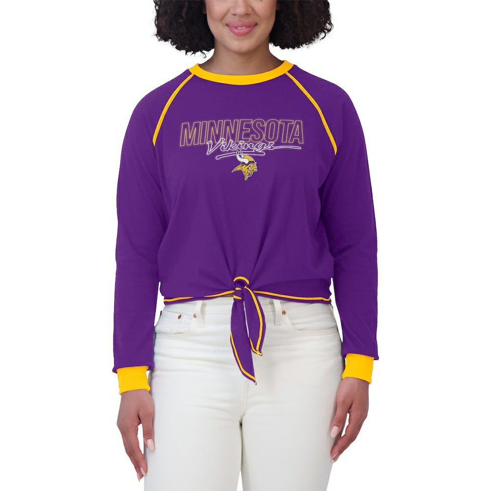 Minnesota Vikings WEAR by Erin Andrews Women's Tie-Front Long Sleeve T-Shirt Purple