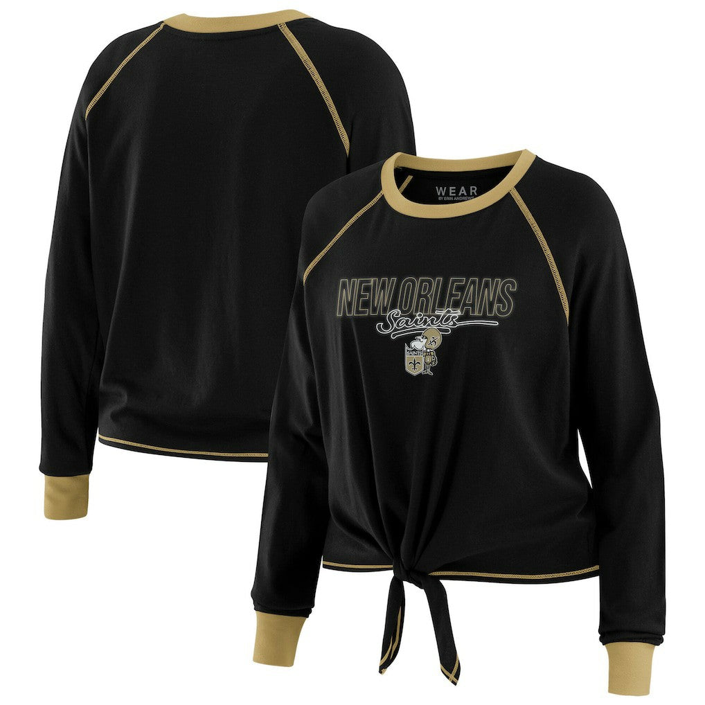 New Orleans Saints WEAR by Erin Andrews Women's Tie-Front Long Sleeve T-Shirt Black