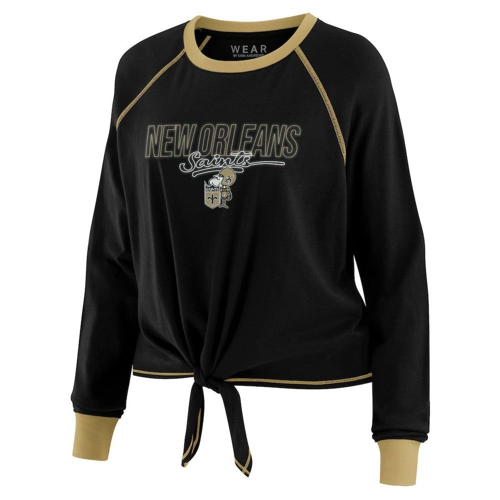 New Orleans Saints WEAR by Erin Andrews Women's Tie-Front Long Sleeve T-Shirt Black