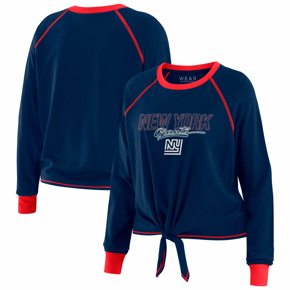 New York Giants WEAR by Erin Andrews Women's Tie-Front Long Sleeve T-Shirt Royal