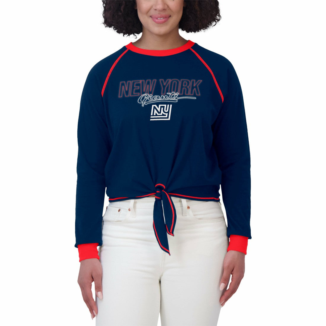 New York Giants WEAR by Erin Andrews Women's Tie-Front Long Sleeve T-Shirt Royal