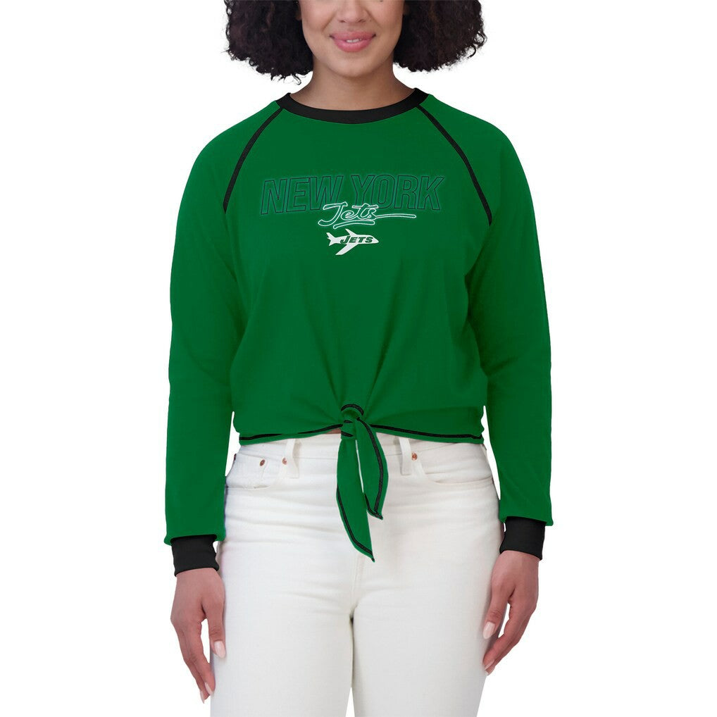 New York Jets WEAR by Erin Andrews Women's Tie-Front Long Sleeve T-Shirt Green