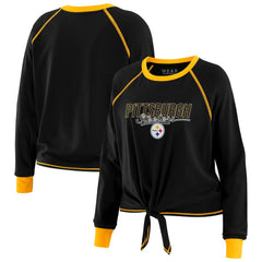 Pittsburgh Steelers WEAR by Erin Andrews Women's Tie-Front Long Sleeve T-Shirt Black