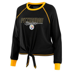 Pittsburgh Steelers WEAR by Erin Andrews Women's Tie-Front Long Sleeve T-Shirt Black