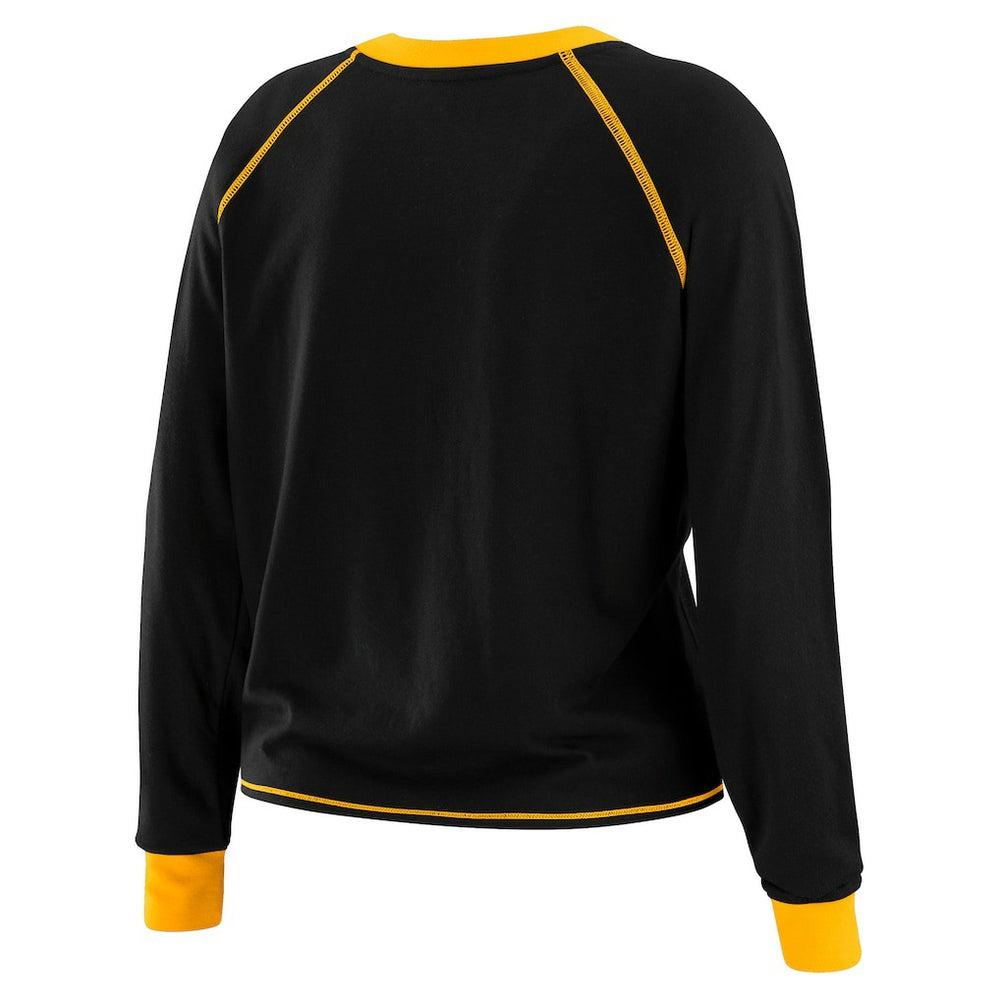 Pittsburgh Steelers WEAR by Erin Andrews Women's Tie-Front Long Sleeve T-Shirt Black