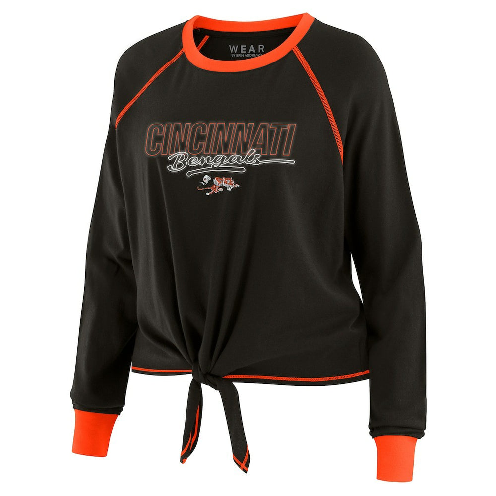 Cincinnati Bengals WEAR by Erin Andrews Women's Tie-Front Long Sleeve T-Shirt Black