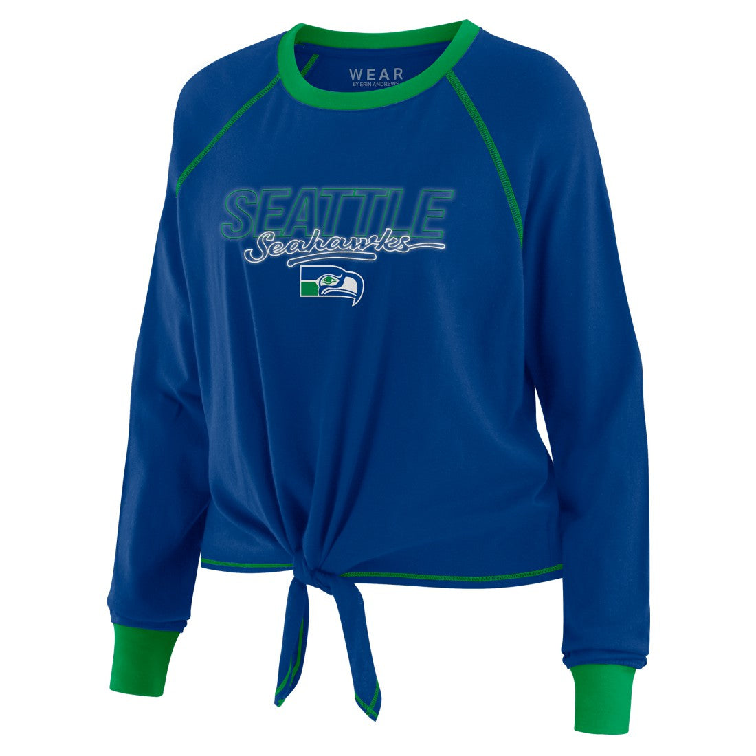 Seattle Seahawks WEAR by Erin Andrews Women's Tie-Front Long Sleeve T-Shirt Royal