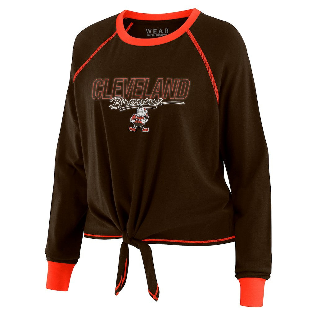 Cleveland Browns WEAR by Erin Andrews Women's Tie-Front Long Sleeve T-Shirt Brown