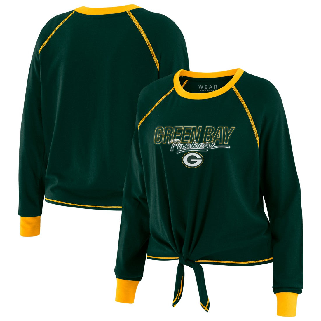 Green Bay Packers WEAR by Erin Andrews Women's Tie-Front Long Sleeve T-Shirt Green