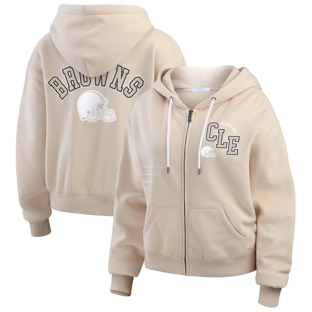 Cleveland Browns WEAR by Erin Andrews Women's Tonal Full-Zip Hoodie Oatmeal