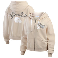 Cleveland Browns WEAR by Erin Andrews Women's Tonal Full-Zip Hoodie Oatmeal