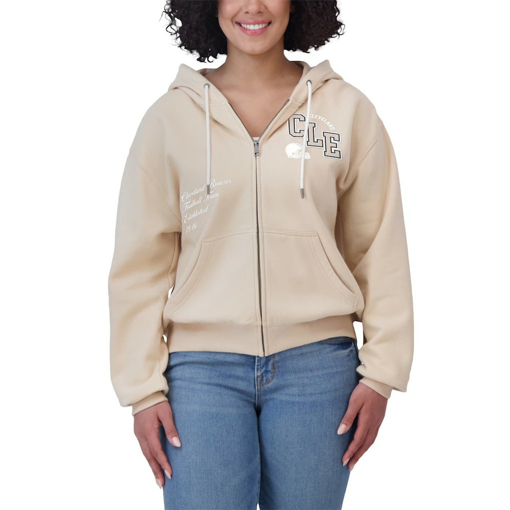 Cleveland Browns WEAR by Erin Andrews Women's Tonal Full-Zip Hoodie Oatmeal