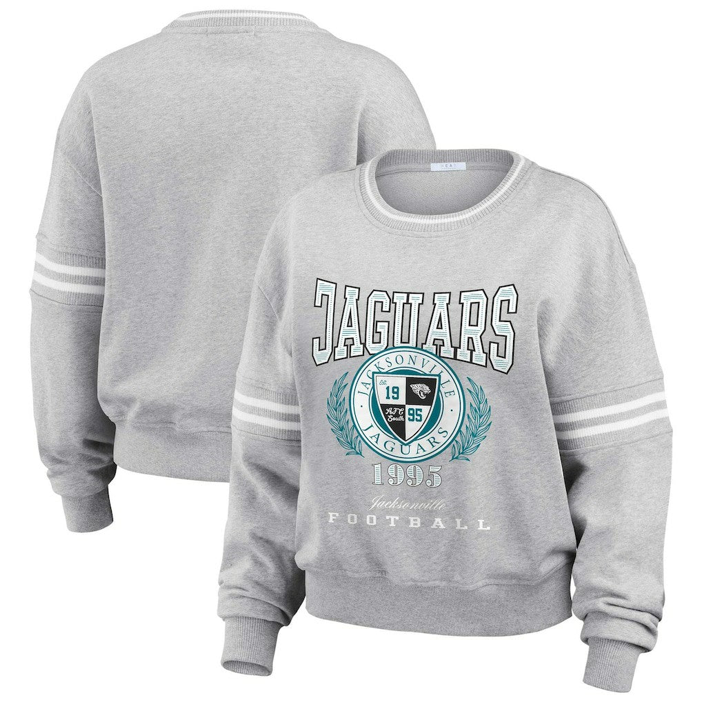Jacksonville Jaguars WEAR by Erin Andrews Women's Cropped Pullover Sweatshirt Heather Gray