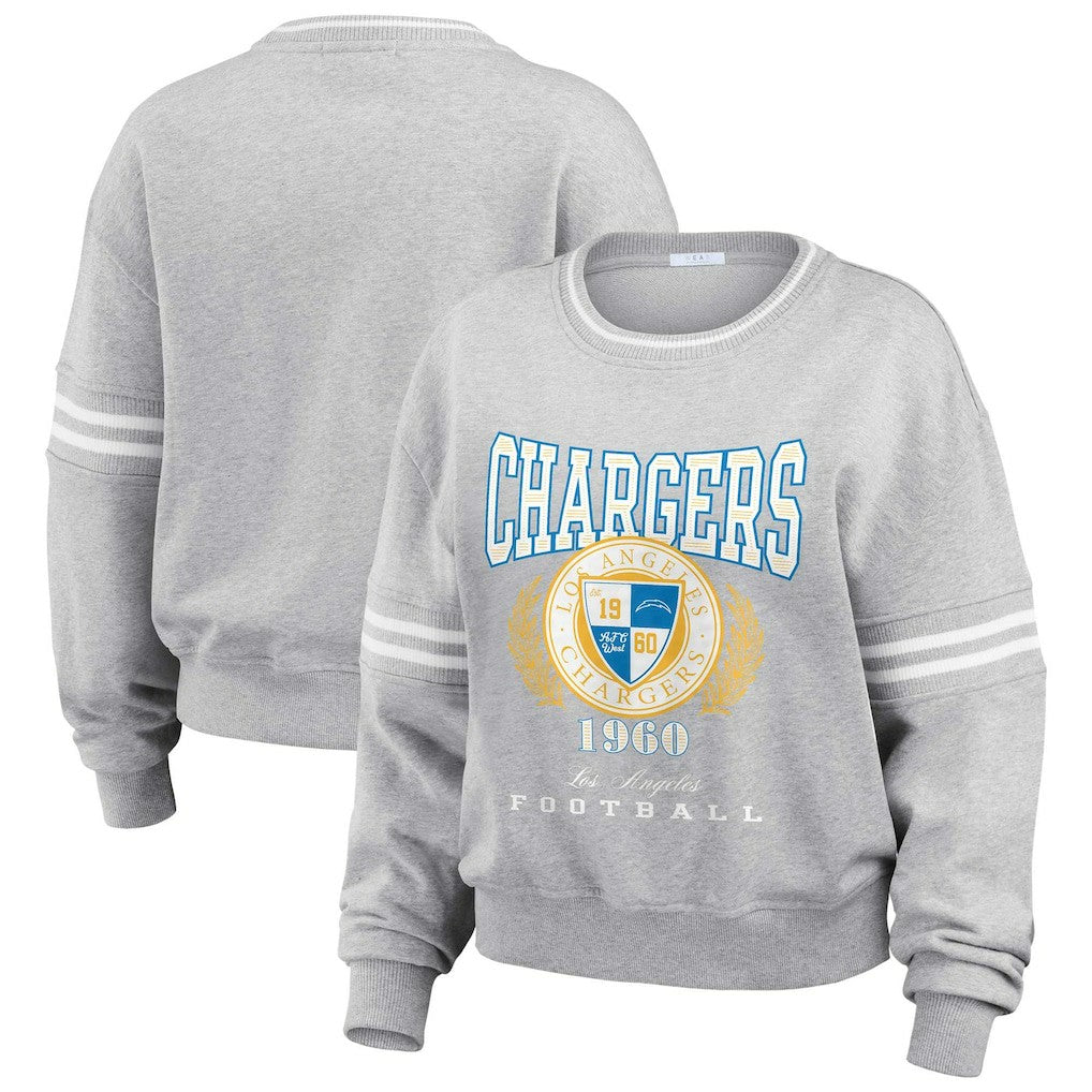 Los Angeles Chargers WEAR by Erin Andrews Women's Cropped Pullover Sweatshirt Heather Gray