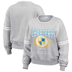 Los Angeles Chargers WEAR by Erin Andrews Women's Cropped Pullover Sweatshirt Heather Gray