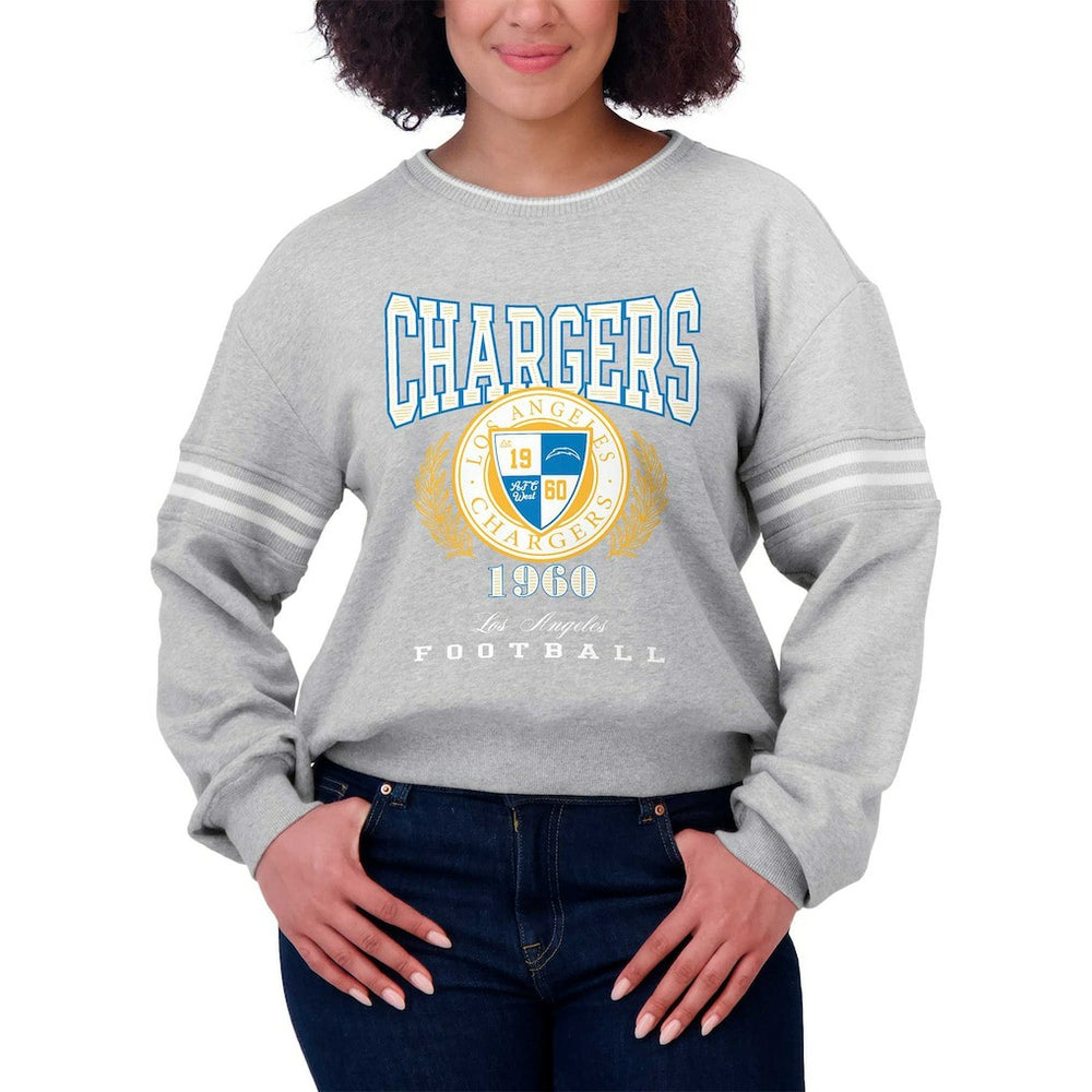 Los Angeles Chargers WEAR by Erin Andrews Women's Cropped Pullover Sweatshirt Heather Gray