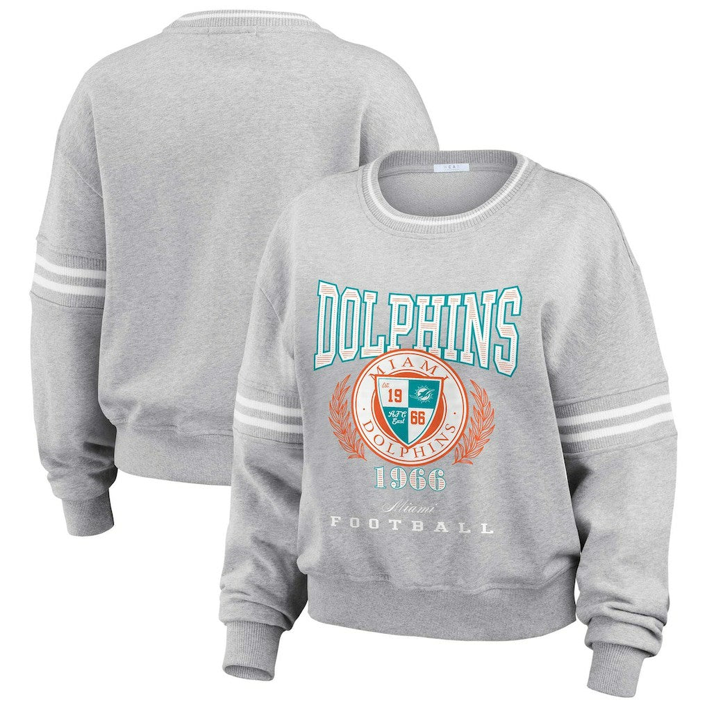 Miami Dolphins WEAR by Erin Andrews Women's Cropped Pullover Sweatshirt Heather Gray