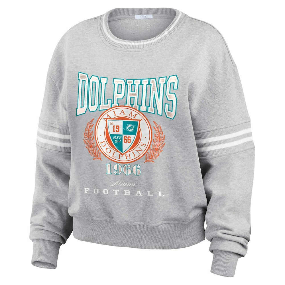 Miami Dolphins WEAR by Erin Andrews Women's Cropped Pullover Sweatshirt Heather Gray