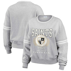 New Orleans Saints WEAR by Erin Andrews Women's Cropped Pullover Sweatshirt Heather Gray