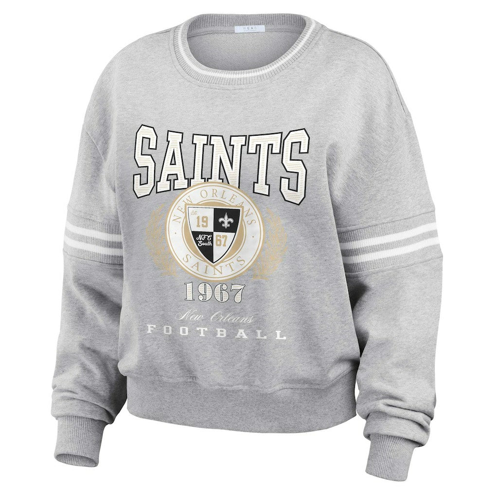 New Orleans Saints WEAR by Erin Andrews Women's Cropped Pullover Sweatshirt Heather Gray