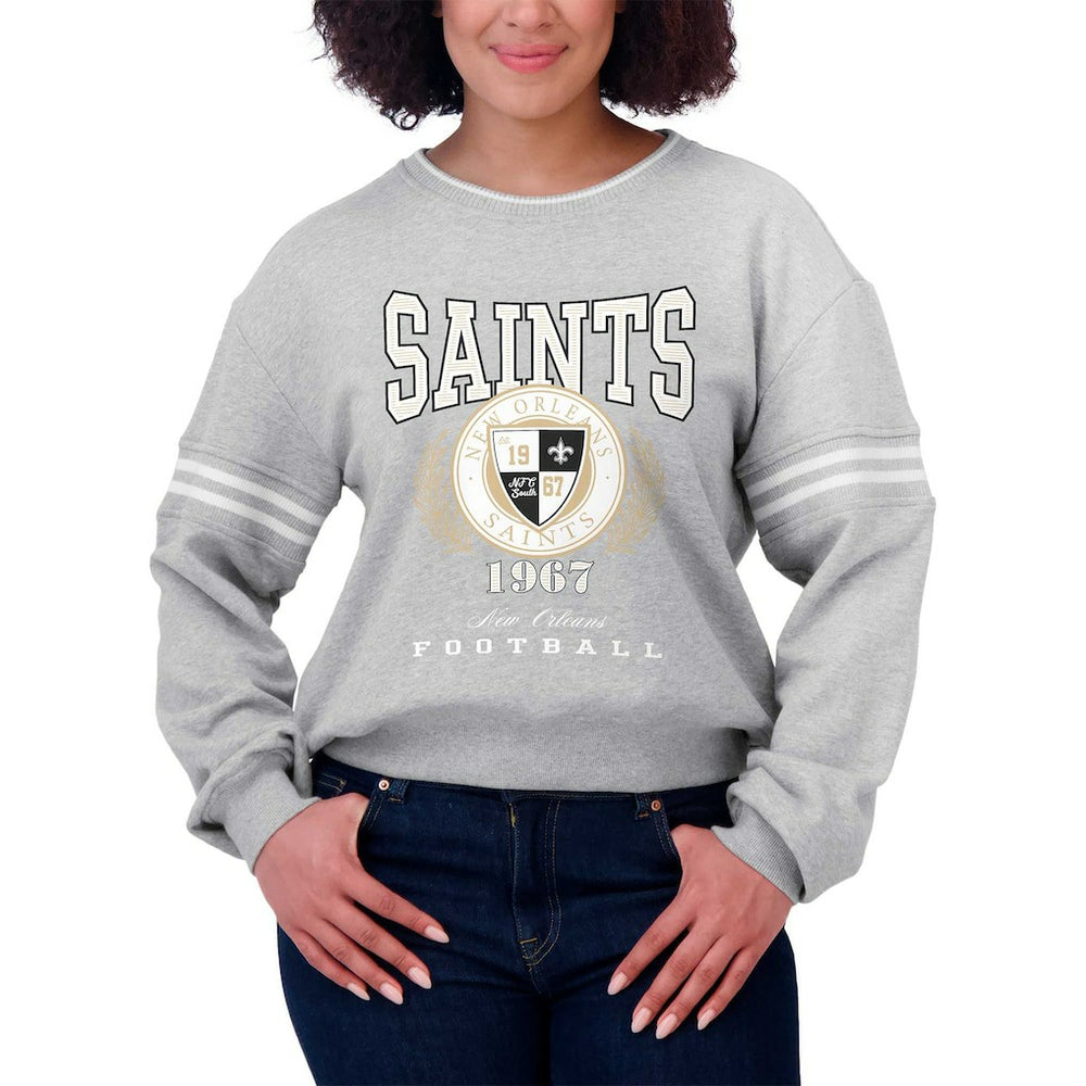 New Orleans Saints WEAR by Erin Andrews Women's Cropped Pullover Sweatshirt Heather Gray