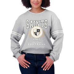 New Orleans Saints WEAR by Erin Andrews Women's Cropped Pullover Sweatshirt Heather Gray
