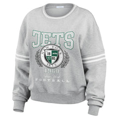 New York Jets WEAR by Erin Andrews Women's Crest Cropped Pullover Sweatshirt Heather Gray