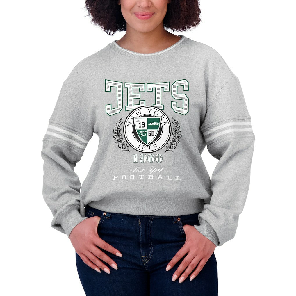 New York Jets WEAR by Erin Andrews Women's Crest Cropped Pullover Sweatshirt Heather Gray
