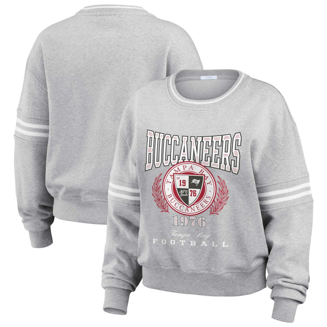 Tampa Bay Buccaneers WEAR by Erin Andrews Women's Cropped Pullover Sweatshirt Heather Gray