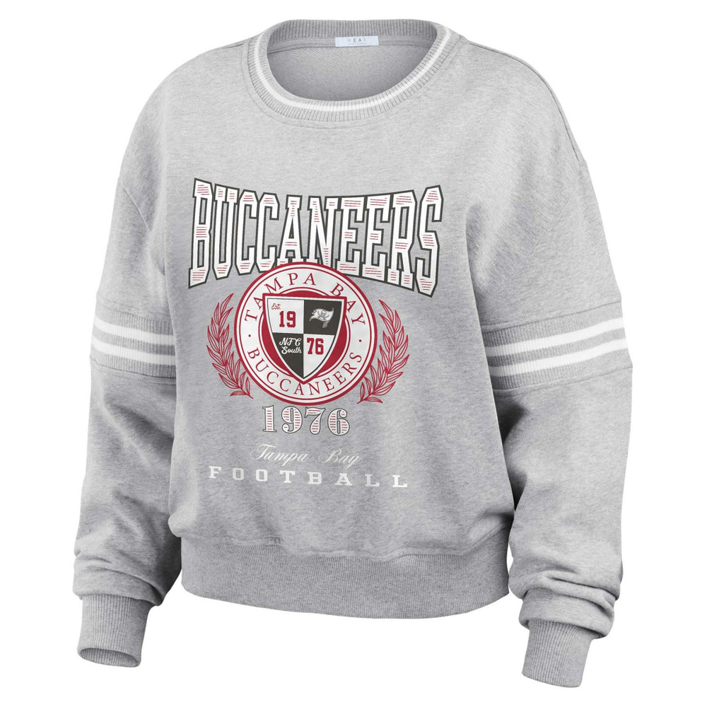 Tampa Bay Buccaneers WEAR by Erin Andrews Women's Cropped Pullover Sweatshirt Heather Gray