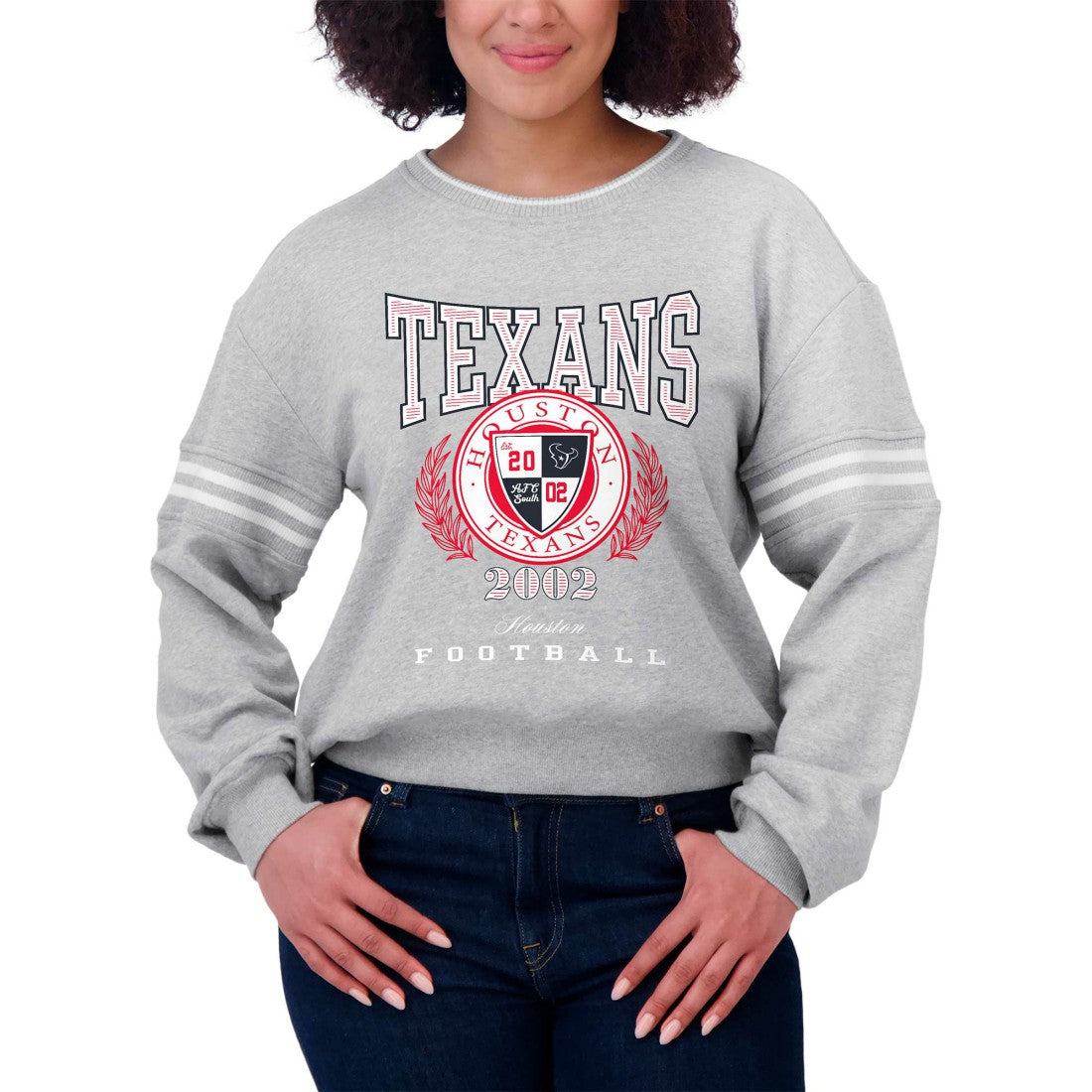 Houston Texans WEAR by Erin Andrews Women's Cropped Pullover Sweatshirt Heather Gray